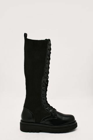 NastyGal + Knitted Sock Design Knee High Biker Boots