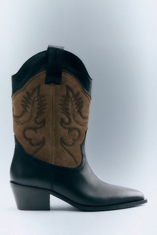 Zara + Embroidered Leather Cowboy Boots