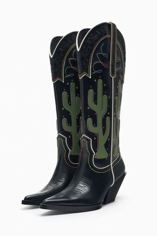 Zara + Cowboy Boots With Cactus
