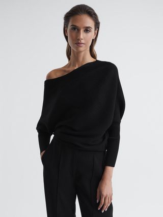 Reiss + Black Lorna Asymmetric Drape Knitted Top