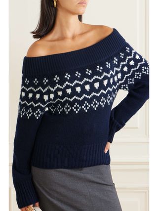 Lisa Yang + Philia Off-The-Shoulder Fair Isle Intarsia Cashmere Sweater