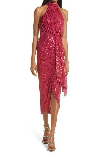 Saylor + Shana Sequin Asymmetric Midi Dress