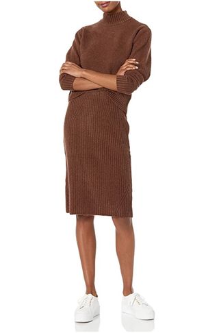 Daily Ritual + Relaxed-Fit Cozy Boucle Mockneck Sweater & Pencil Skirt 2-Piece Outfit