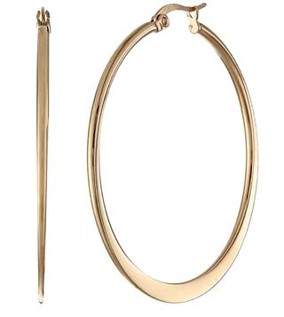 Amazon Essentials + Gold or Rhodium Plated Stainless Steel Flattened Hoop Earrings