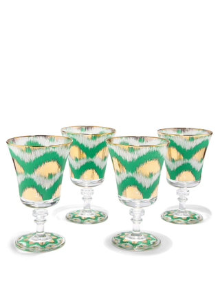 Les Ottomans + Set of Four Ikat-Print Wine Glasses
