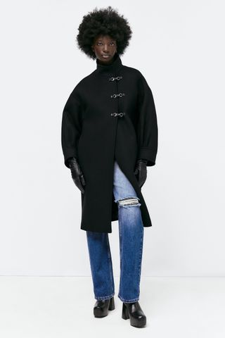 Zara + High Collar Wool Blend Coat
