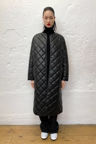 Zara + Longline Padded Faux Leather Coat
