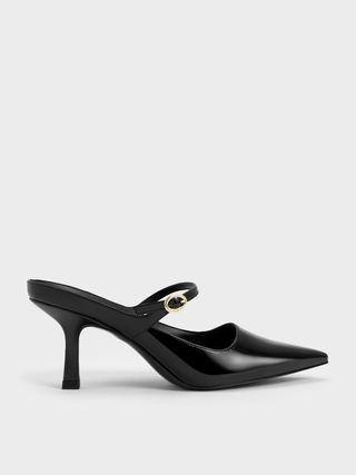 Charles & Keith + Patent Mary Jane Heeled Mules in Black Patent
