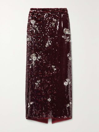 Erdem + Maria Crystal-Embellished Sequined Chiffon Midi Skirt