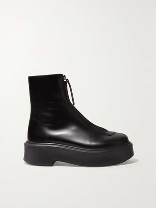 The Row + Leather Ankle Boots in Black