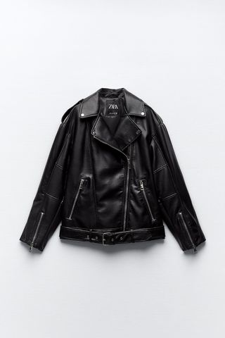 ZARA + Oversized Faux Leather Biker Jacket
