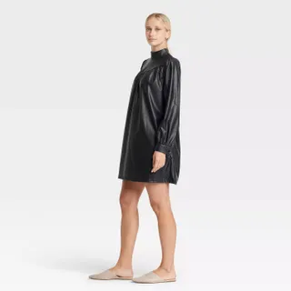 Who What Wear x Target + Long Sleeve Faux Leather A-Line Dress