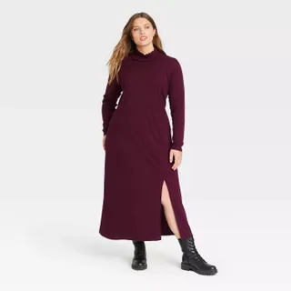 Who What Wear x Target + Long Sleeve Knit Dress in Burgundy