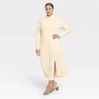 Who What Wear x Target + Long Sleeve Knit Dress in Cream
