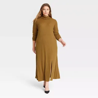 Who What Wear x Target + Long Sleeve Knit Dress in Brown