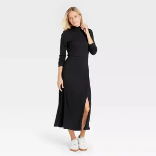 Who What Wear x Target + Long Sleeve Knit Dress in Black