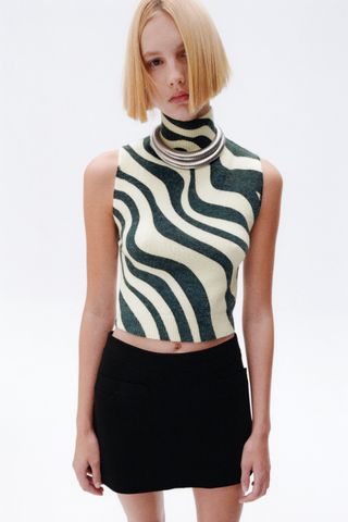 Zara + Jacquard Knit Top