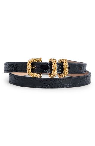 BY FAR + Kat Croc Embossed Patent Leather Belt