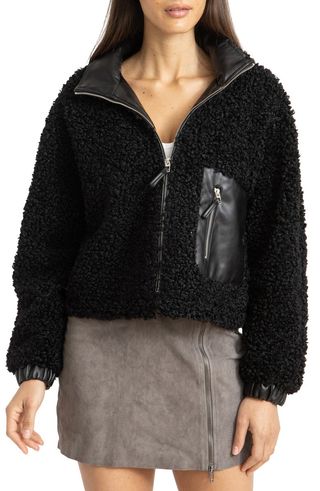 BlankNYC + Faux Shearling With Faux Leather Trim Bomber Jacket