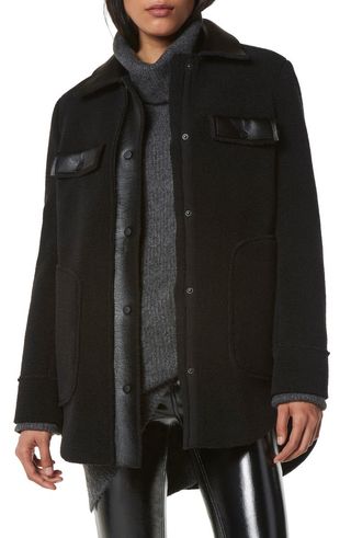 Andrew Marc + Faux Leather & Faux Shearling Shirt Jacket