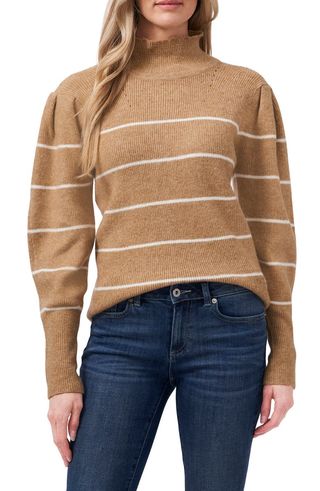 Cece + Stripe Mock Neck Sweater