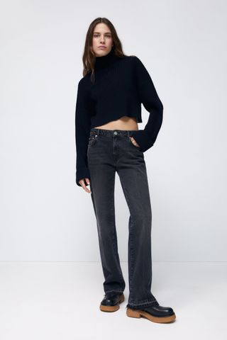 Zara + Mock Neck Ribbed Sweater