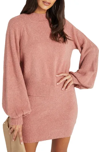 Vici Collection + Mock Neck Balloon Sleeve Crop Sweater