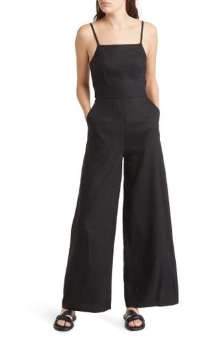 Chelsea28 + Wide Leg Linen Blend Jumpsuit