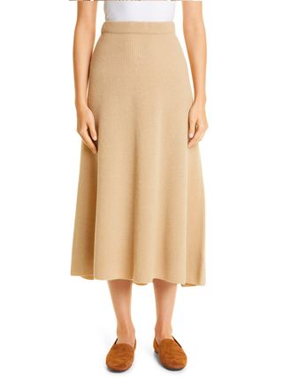 Vince + Ribbed Wool & Cashmere Swing Skirt