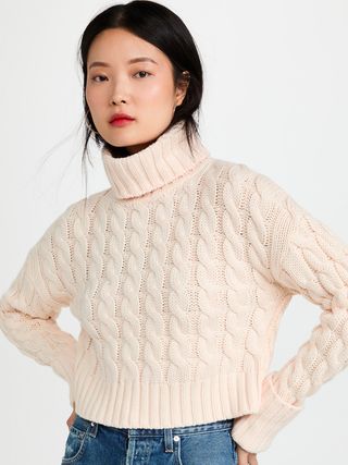 Sokie Collective + Cable Turtleneck Crop Sweater