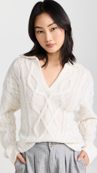Naadam + Naadam Luxe Cashmere Blend Mixed Cable Polo Sweater | Shopbop