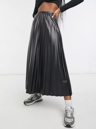 ASOS Design + Leather Look Pleated Skirt