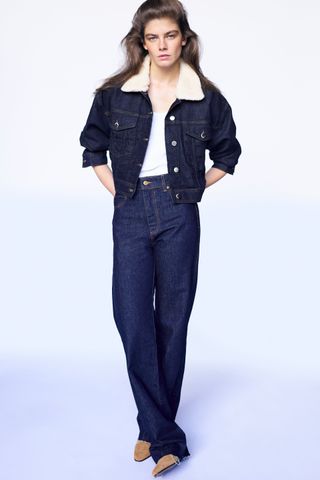 Zara + Denim Jacket With Fleece Collar