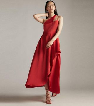 Karen Millen + Satin One Shoulder Fluid Midi Dress