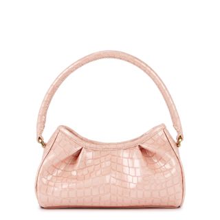 Elleme + Dimple Pink Crocodile-Effect Leather Top Handle Bag