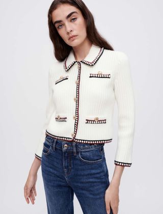 Maje + Contrasting Ribbed Cropped Cardigan