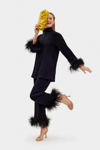 Sleeper + Black Tie Pajama With Double Feathers in Black