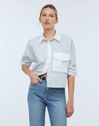 Madewell + Flap-Pocket Crop Button-Up Shirt in Poplin