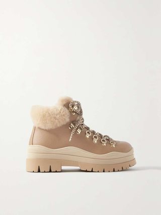 Bogner + Arosa Shearling-Trimmed Textured-Leather Hiking Boots