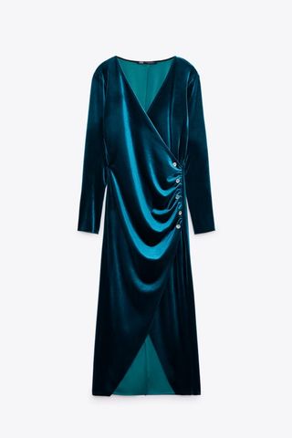 Zara + Velvet Dress With Gem Buttons