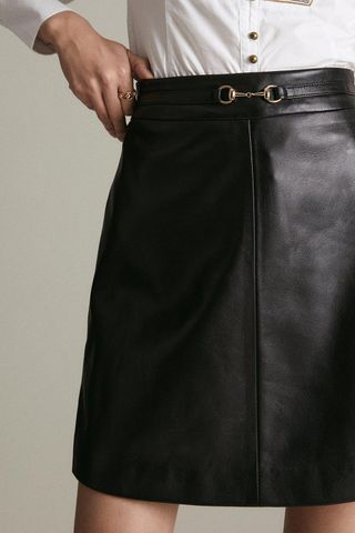 Karen Millen + Leather Snaffle Trim Mini Skirt