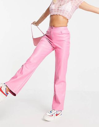 Collusion + Straight Leg Trouser With Seam Detail in Bright Pink PU