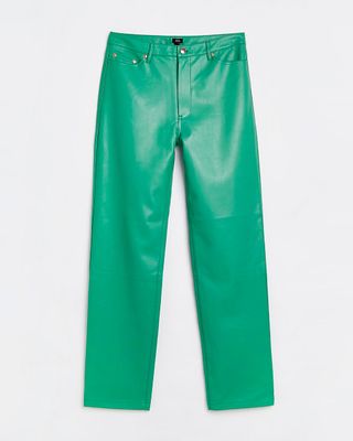River Island + Green Faux Leather Straight Leg Trousers