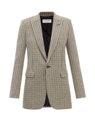 Saint Laurent + Single-Breasted Checked Wool-Blend Tweed Jacket