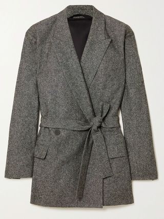 ACNE Studios + Belted Double-Breasted Mélange Woven Blazer