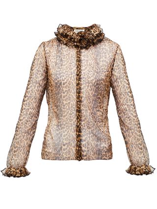Saint Laurent + Ruffled Leopard-Print Silk-Chiffon Blouse
