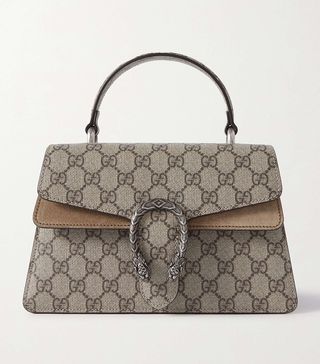 Gucci + Dionysus Embellished Suede-Trimmed Printed Coated-Canvas Shoulder Bag