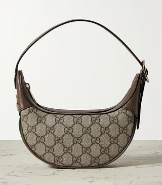 Gucci + Ophidia Mini Webbing-Trimmed Textured-Leather and Printed Coated-Canvas Shoulder Bag