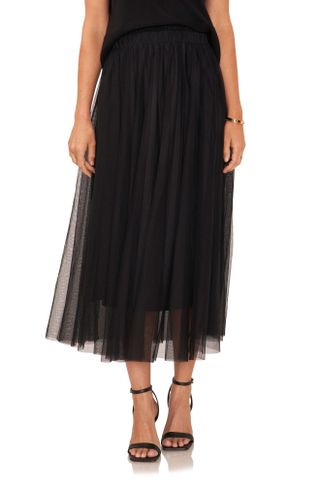 Vince Camuto + Pleated Mesh Midi Skirt