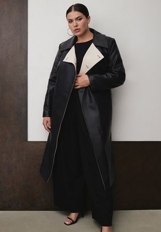 Eloquii + Faux Leather Contrast Panel Coat